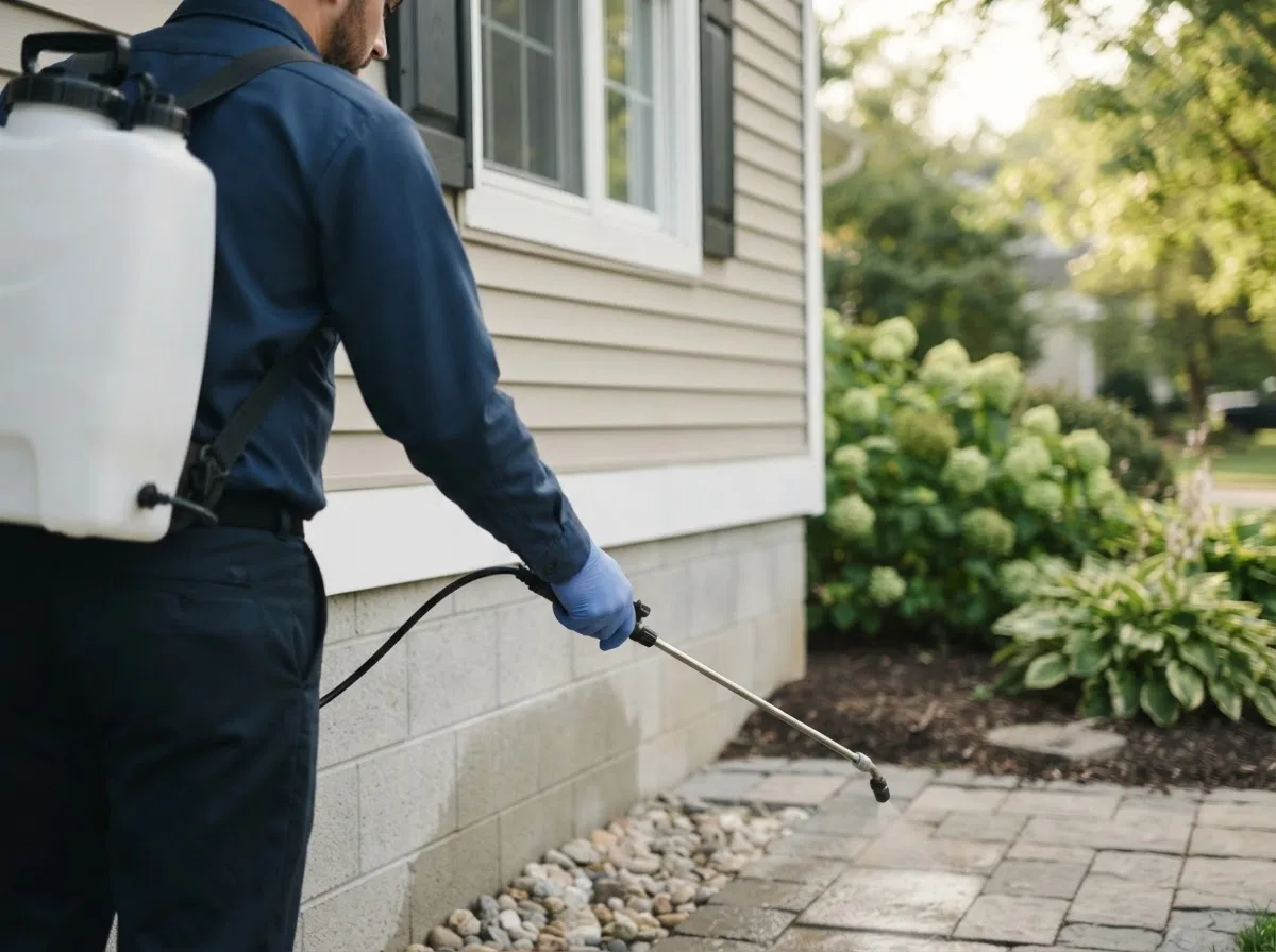 Pest control technician inspecting a home in Texhoma, OK